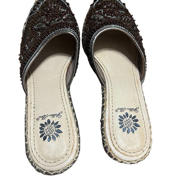 Yellow Box Brown Beaded Espadrille Wedges Size 6.5 - Picture 5 of 7